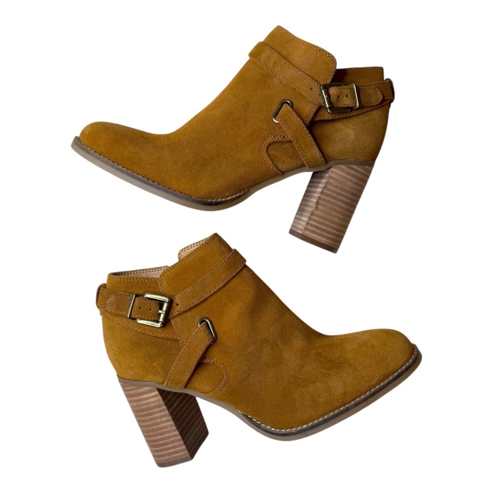 FRANCO SARTO Orena Boot Bootie Heel Leather Suede Buckle Brown Tan 6.5